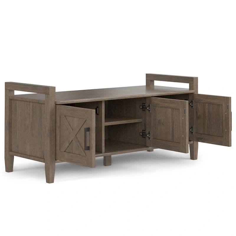 Solid Wood 44 inch Wide Transitional Entryway Storage Bench in Smoky Brown