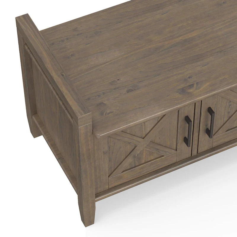 Solid Wood 44 inch Wide Transitional Entryway Storage Bench in Smoky Brown