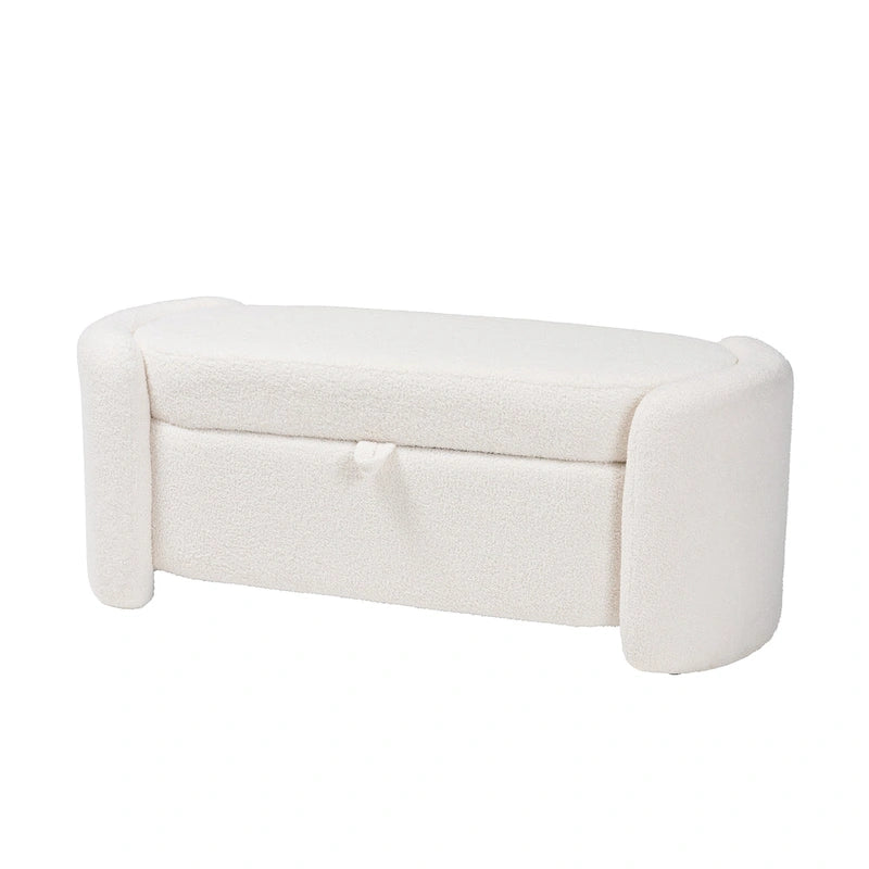 Modern and Contemporary Ivory Boucle Upholstered Storage Bench