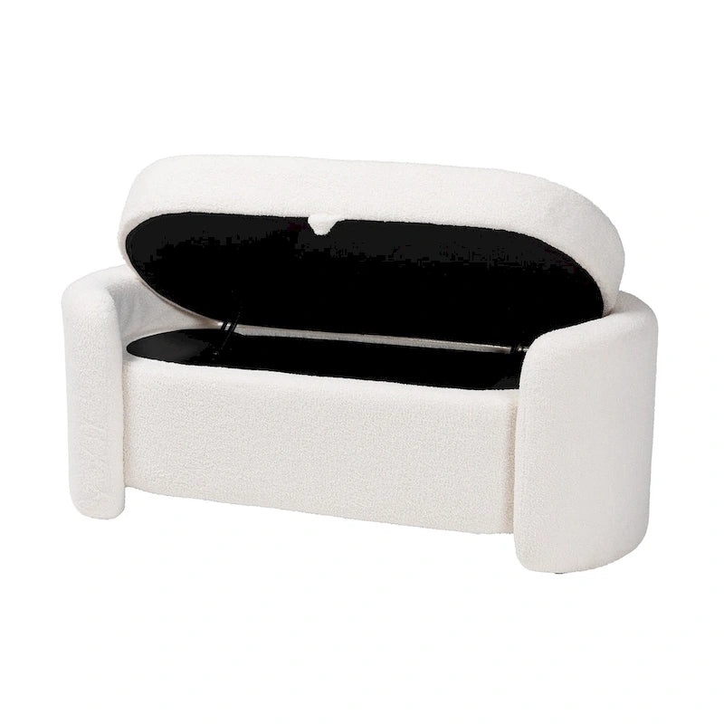 Modern and Contemporary Ivory Boucle Upholstered Storage Bench