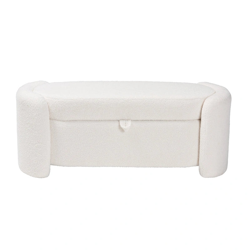 Modern and Contemporary Ivory Boucle Upholstered Storage Bench