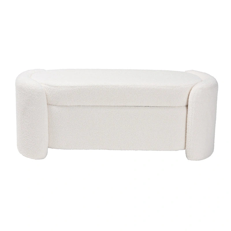 Modern and Contemporary Ivory Boucle Upholstered Storage Bench