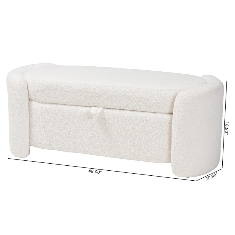Modern and Contemporary Ivory Boucle Upholstered Storage Bench