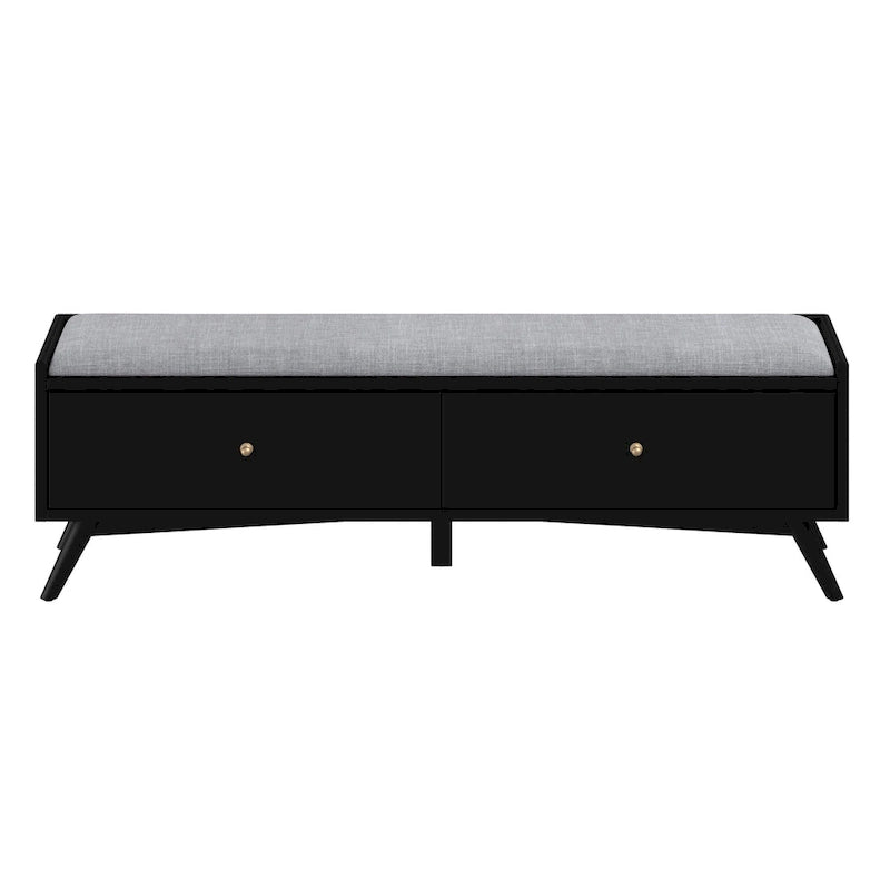 Mid-Century Modern Solid Mahogany Wood Storage Bench in Black