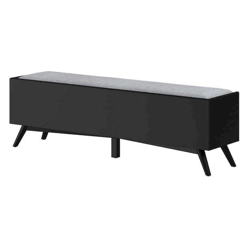 Mid-Century Modern Solid Mahogany Wood Storage Bench in Black