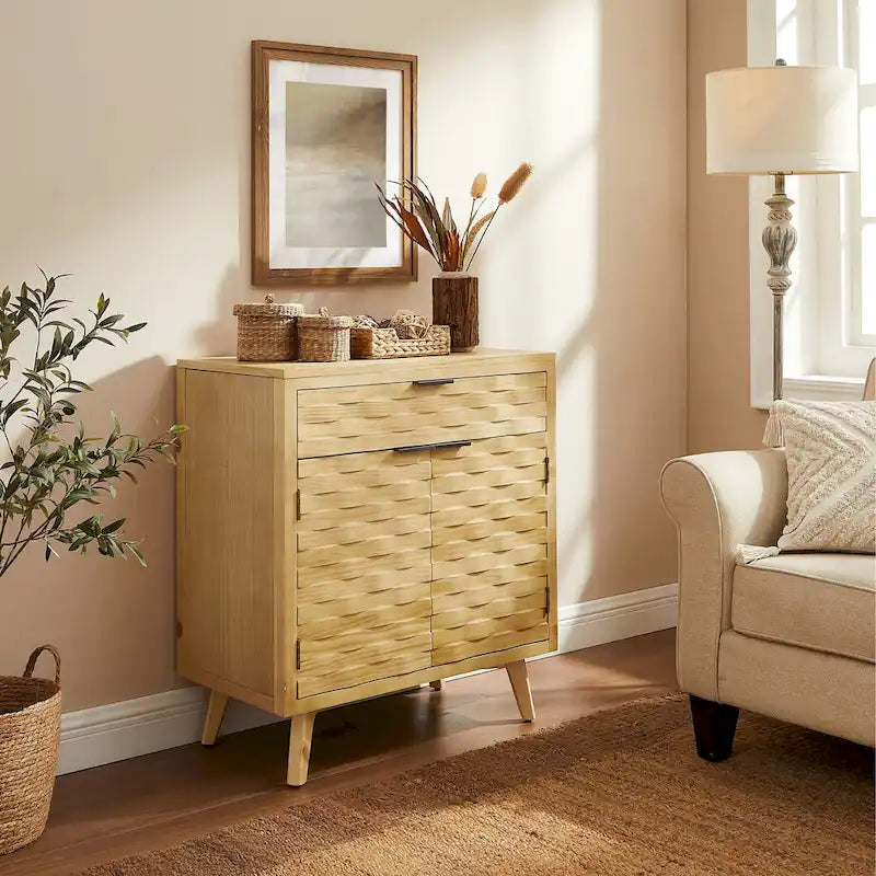 Textured Wood Sideboard Cabinet with Storage