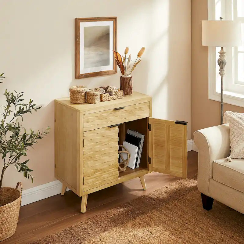 Textured Wood Sideboard Cabinet with Storage