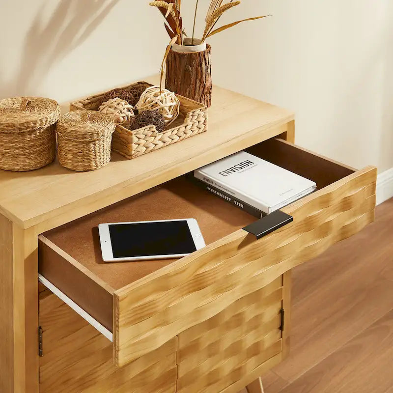 Textured Wood Sideboard Cabinet with Storage