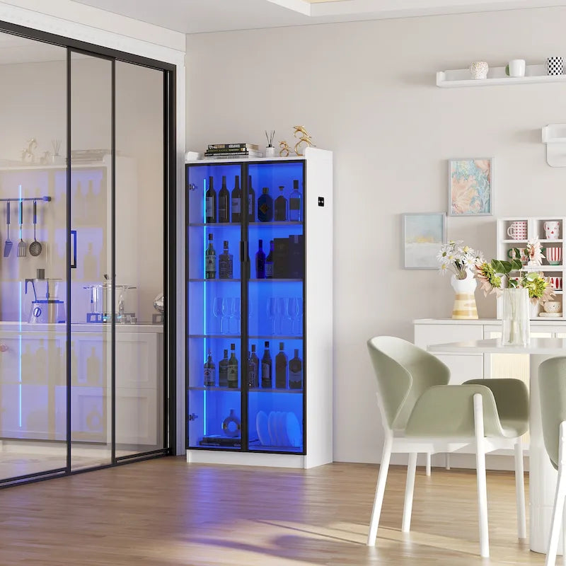 Dining Cabinet with LED Light and 5-Tier Shelves Acrylic Doors