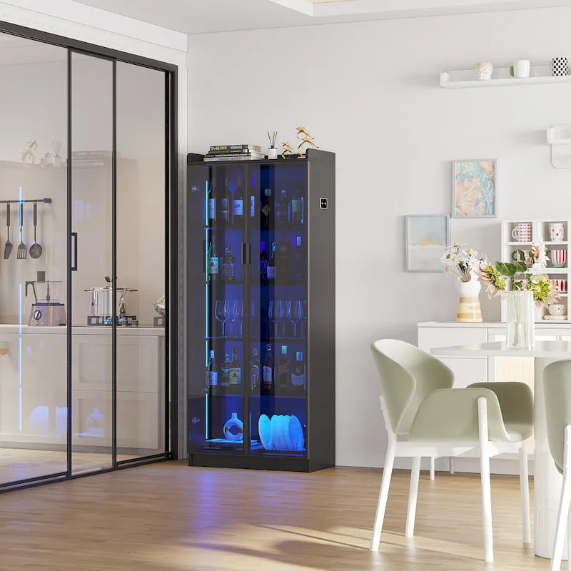 Dining Cabinet with LED Light and 5-Tier Shelves Acrylic Doors