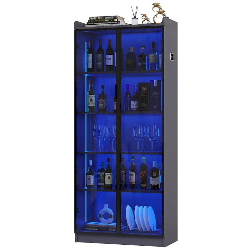 Dining Cabinet with LED Light and 5-Tier Shelves Acrylic Doors
