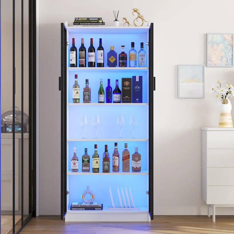 Dining Cabinet with LED Light and 5-Tier Shelves Acrylic Doors
