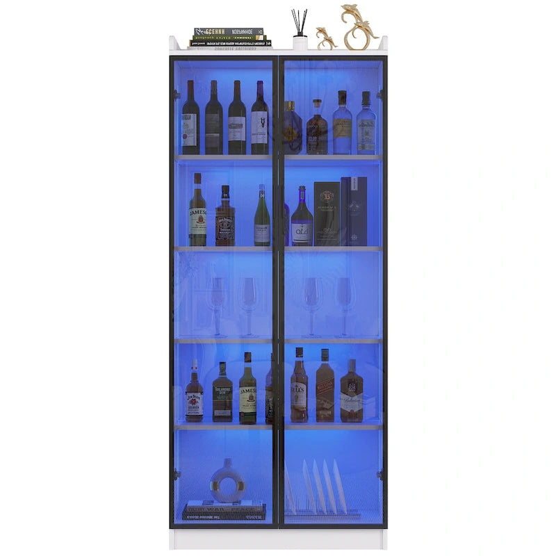 Dining Cabinet with LED Light and 5-Tier Shelves Acrylic Doors