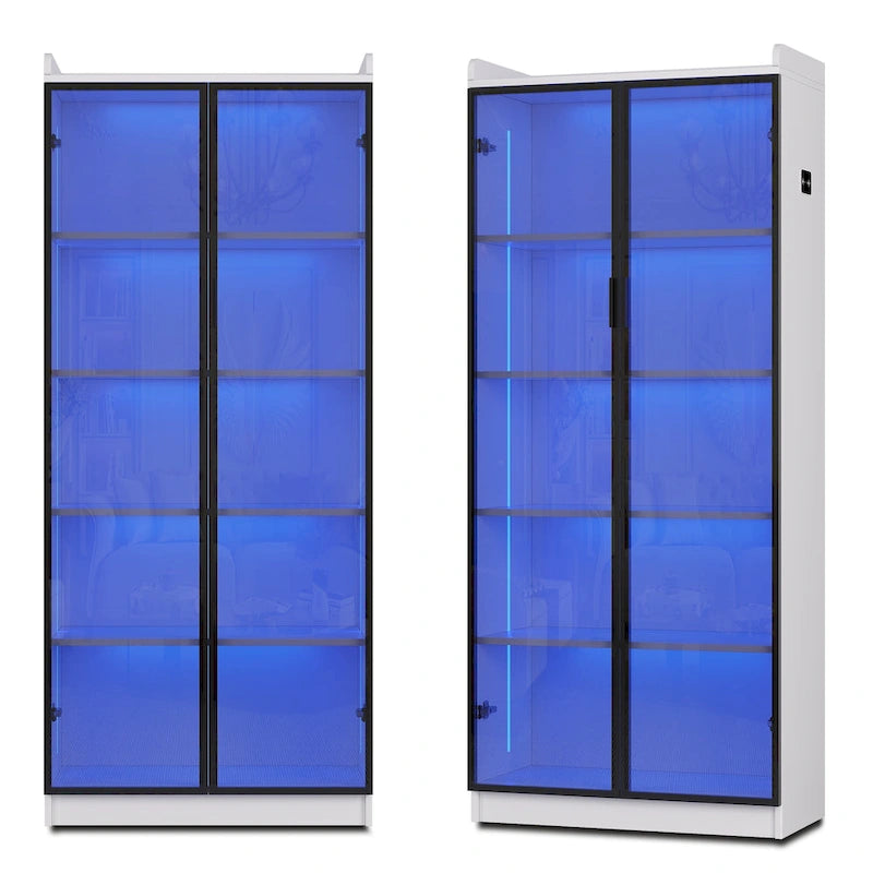 Dining Cabinet with LED Light and 5-Tier Shelves Acrylic Doors