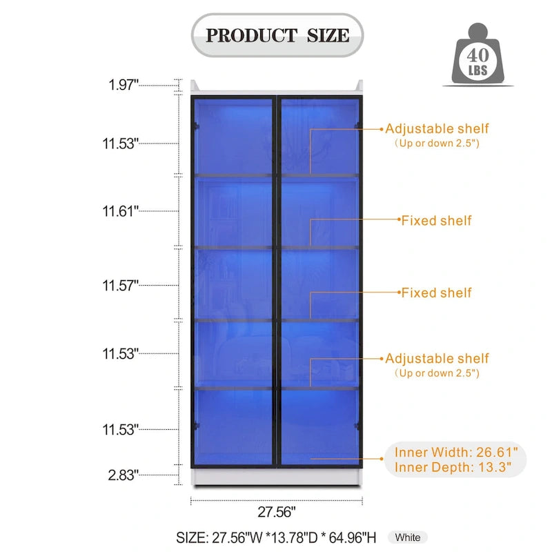 Dining Cabinet with LED Light and 5-Tier Shelves Acrylic Doors