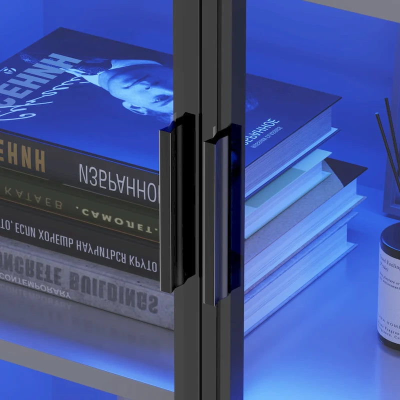 Dining Cabinet with LED Light and 5-Tier Shelves Acrylic Doors