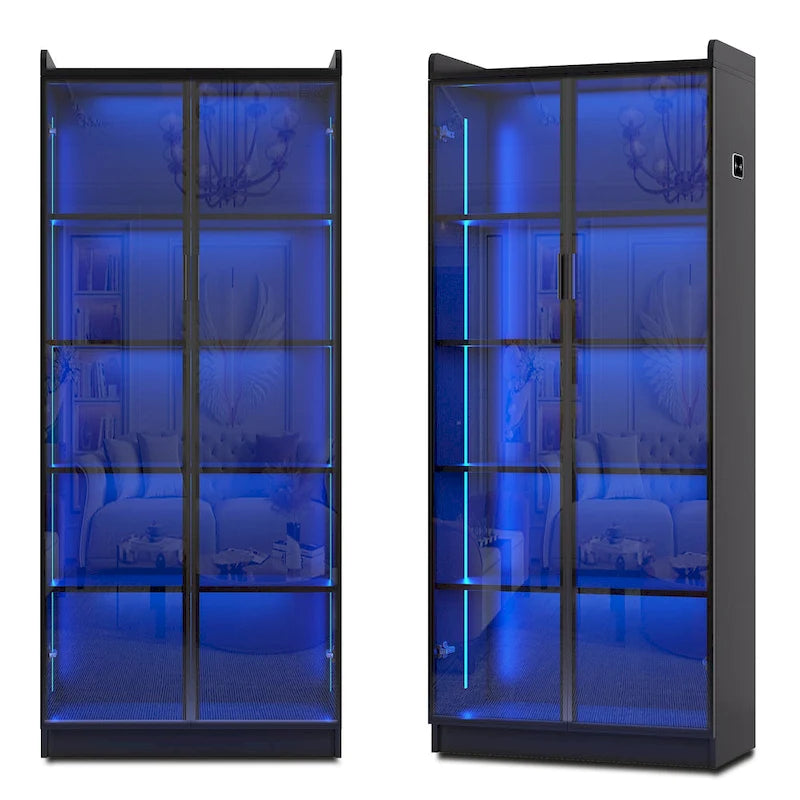 Dining Cabinet with LED Light and 5-Tier Shelves Acrylic Doors