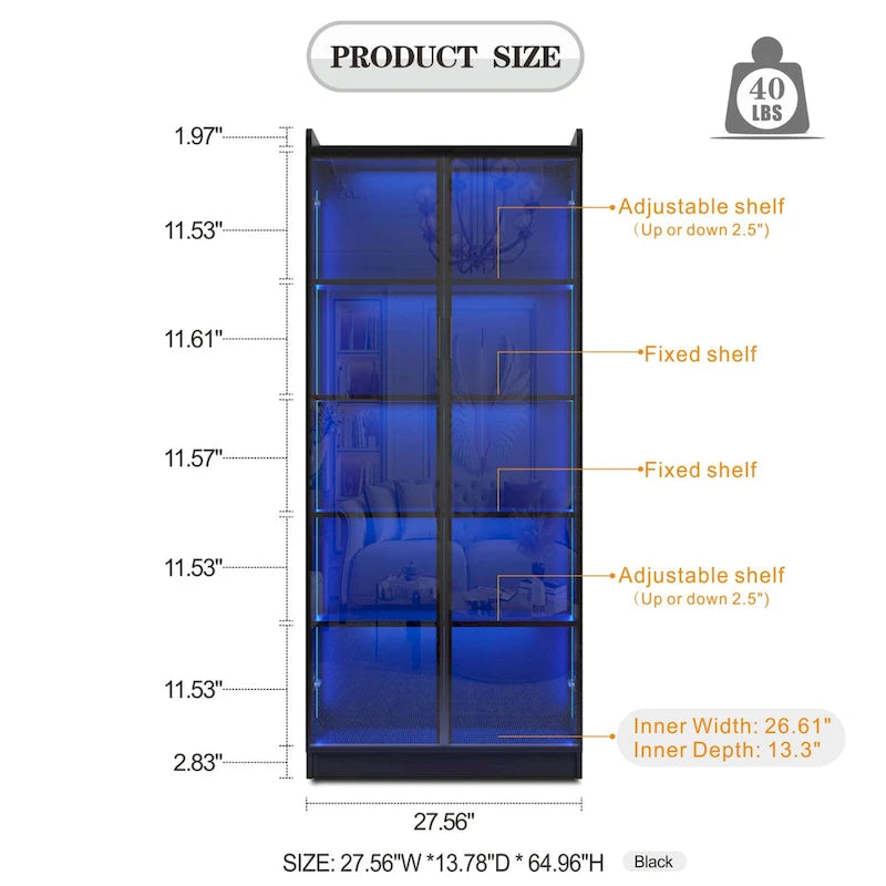 Dining Cabinet with LED Light and 5-Tier Shelves Acrylic Doors
