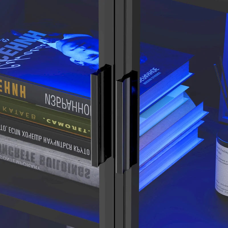 Dining Cabinet with LED Light and 5-Tier Shelves Acrylic Doors