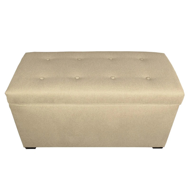 8 Button Tufted Upholstered Storage Trunk Bench with Espresso Legs