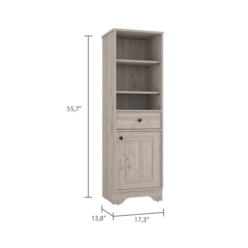Linen Cabinet with Drawer, 3 Open Shelves, and Single Door Cabinet