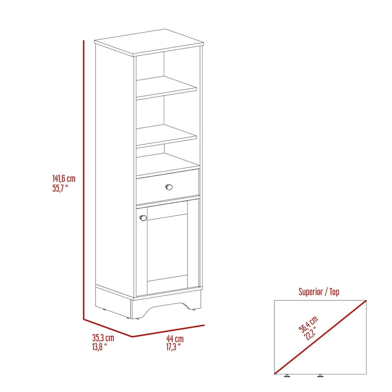 Linen Cabinet with Drawer, 3 Open Shelves, and Single Door Cabinet