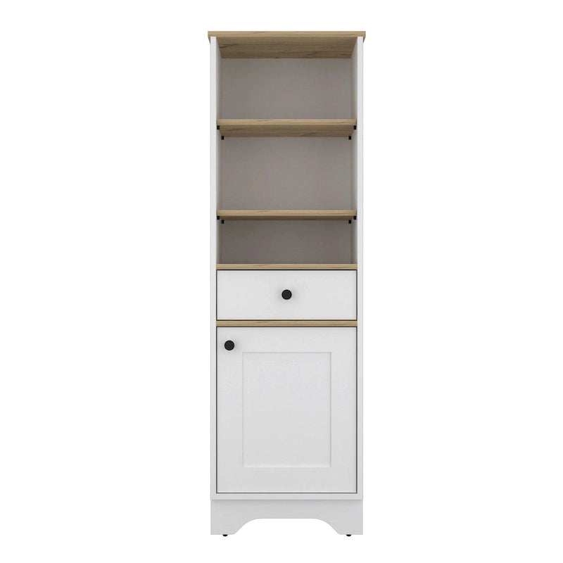 Linen Cabinet with Drawer, 3 Open Shelves, and Single Door Cabinet