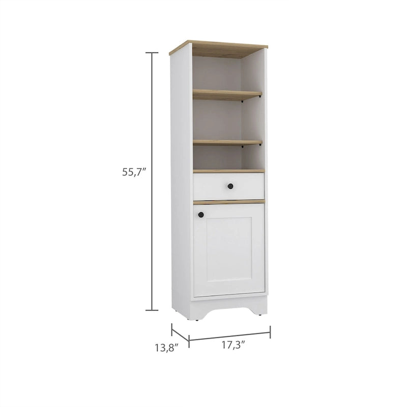 Linen Cabinet with Drawer, 3 Open Shelves, and Single Door Cabinet