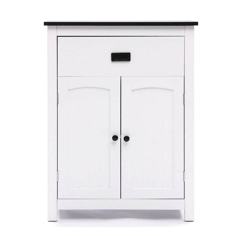 White and Black Wood Bathroom Storage Linen Cabinet - 31.9 H x 23.6 W x 11.8 D