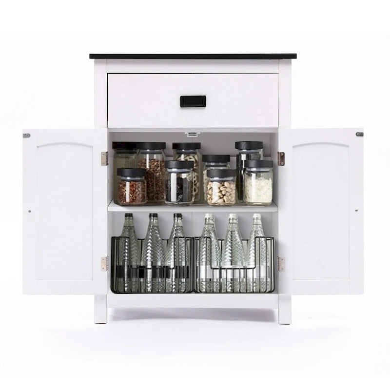 White and Black Wood Bathroom Storage Linen Cabinet - 31.9 H x 23.6 W x 11.8 D