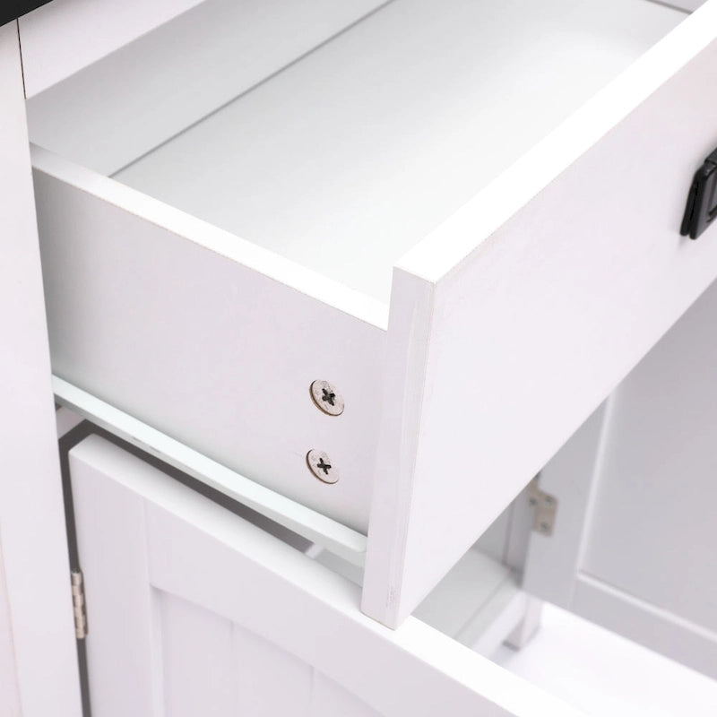 White and Black Wood Bathroom Storage Linen Cabinet - 31.9 H x 23.6 W x 11.8 D