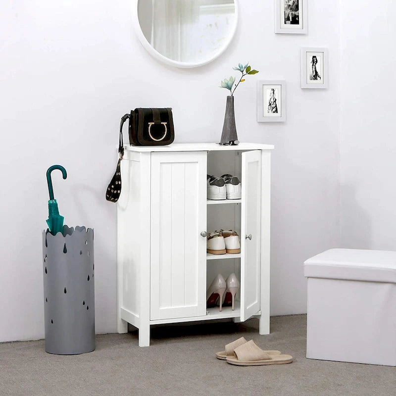 Wooden Bathroom Floor Storage Cabinet with Adjustable Shelves White
