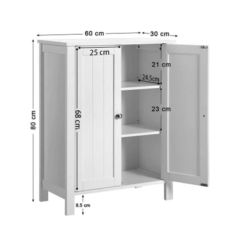Wooden Bathroom Floor Storage Cabinet with Adjustable Shelves White