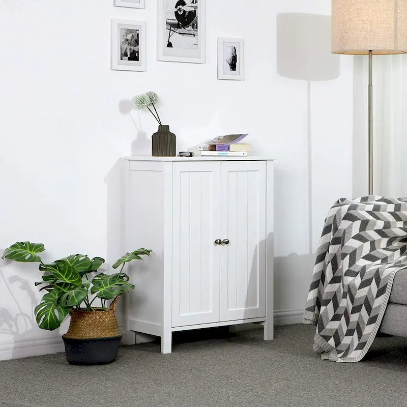 Wooden Bathroom Floor Storage Cabinet with Adjustable Shelves White