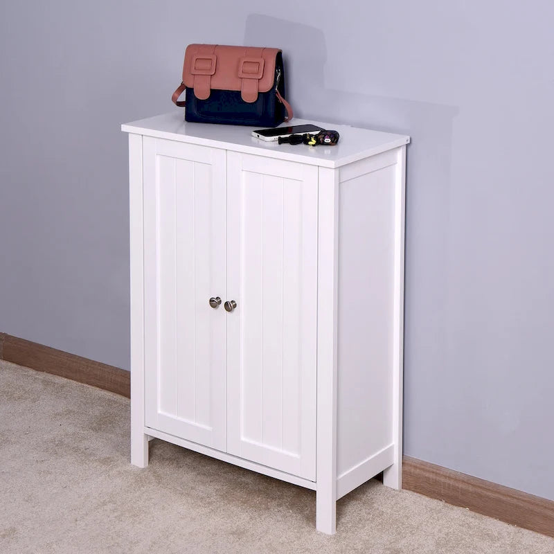 Wooden Bathroom Floor Storage Cabinet with Adjustable Shelves White
