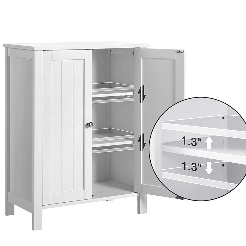 Wooden Bathroom Floor Storage Cabinet with Adjustable Shelves White