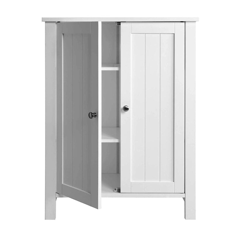 Wooden Bathroom Floor Storage Cabinet with Adjustable Shelves White