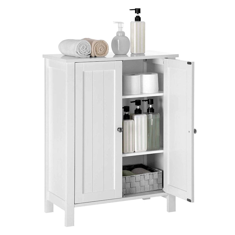 Wooden Bathroom Floor Storage Cabinet with Adjustable Shelves White