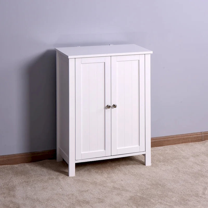Wooden Bathroom Floor Storage Cabinet with Adjustable Shelves White