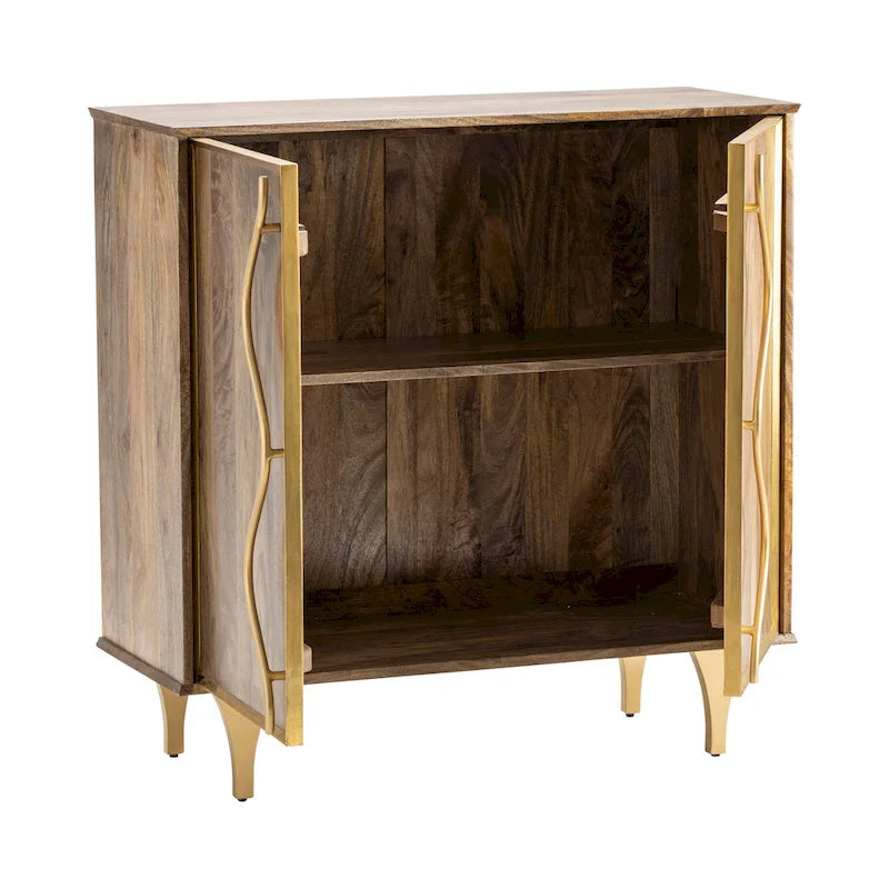 2 Door Mango Wood Storage Cabinet 40 x 16 x 40 Walnut