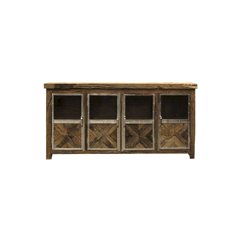 4-Door Reclaimed Railroad Tie Wood with Clear Glass Sideboard