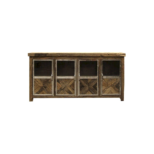 4-Door Reclaimed Railroad Tie Wood with Clear Glass Sideboard