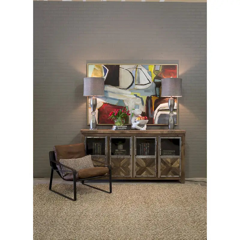 4-Door Reclaimed Railroad Tie Wood with Clear Glass Sideboard