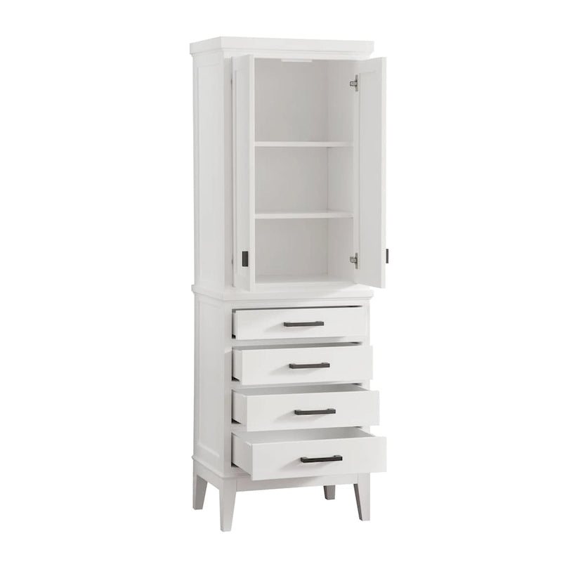24-inch Linen Tower in White with Soft-Close Drawers and Cabinet
