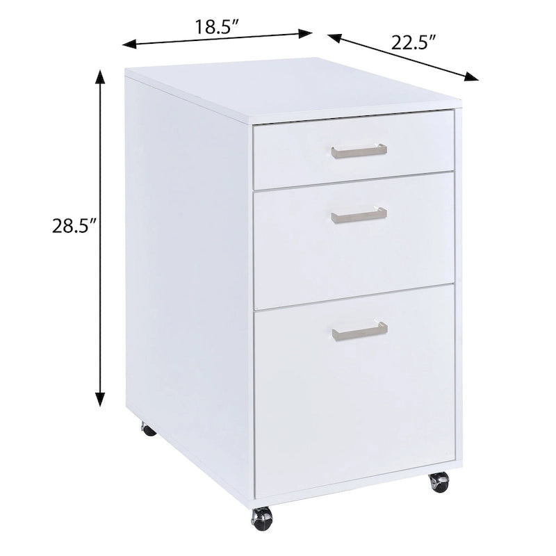 White High Gloss 3-Drawer File Cabinet Modern Home Office Storage