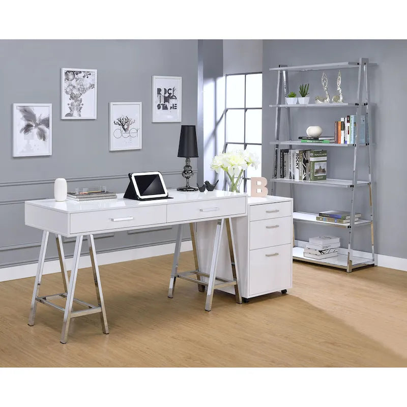 White High Gloss 3-Drawer File Cabinet Modern Home Office Storage
