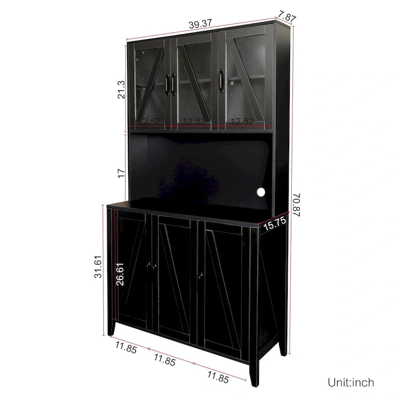 Pantry Storage Cabinet with Glass Doors