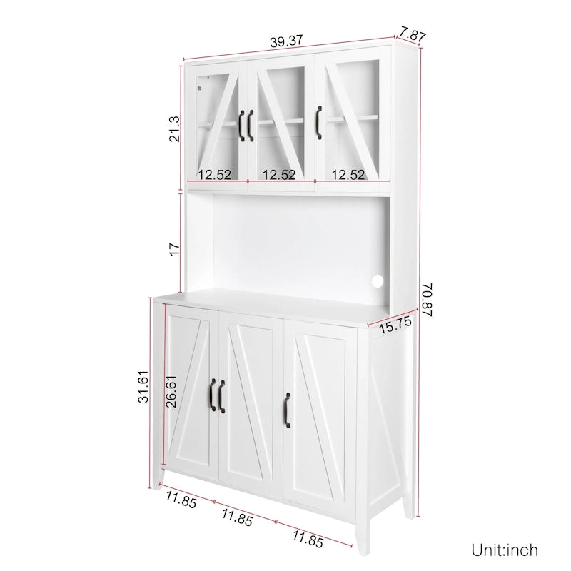Pantry Storage Cabinet with Glass Doors