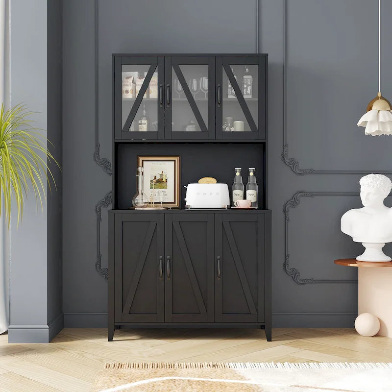 Pantry Storage Cabinet with Glass Doors