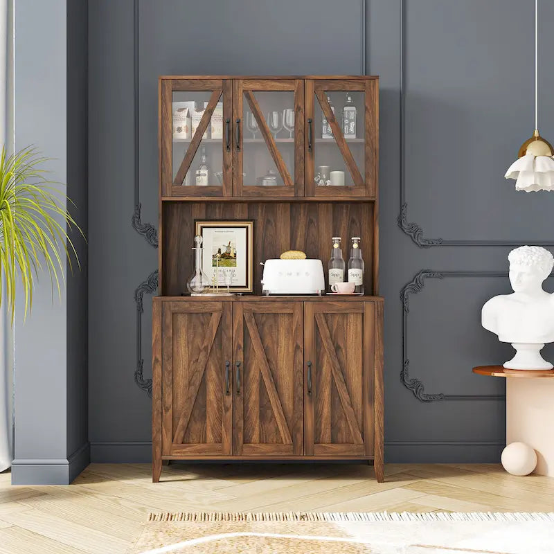 Pantry Storage Cabinet with Glass Doors